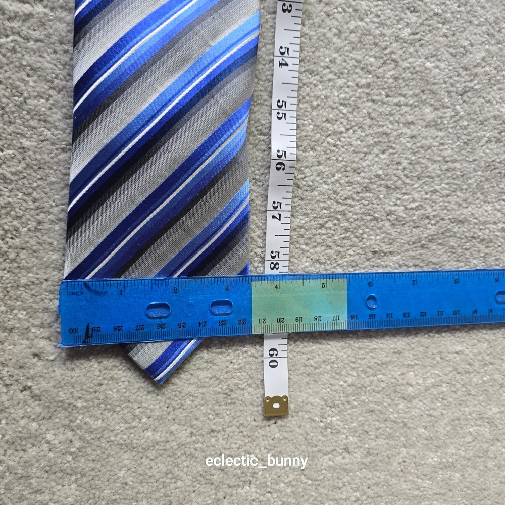 Van Heusen Silk Necktie Blue Gray Striped Classic Men's Tie 58" x 3.75" - Picture 4 of 5